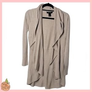 Worthington Light Taupe Open-Front Draped Cardigan Sweater
